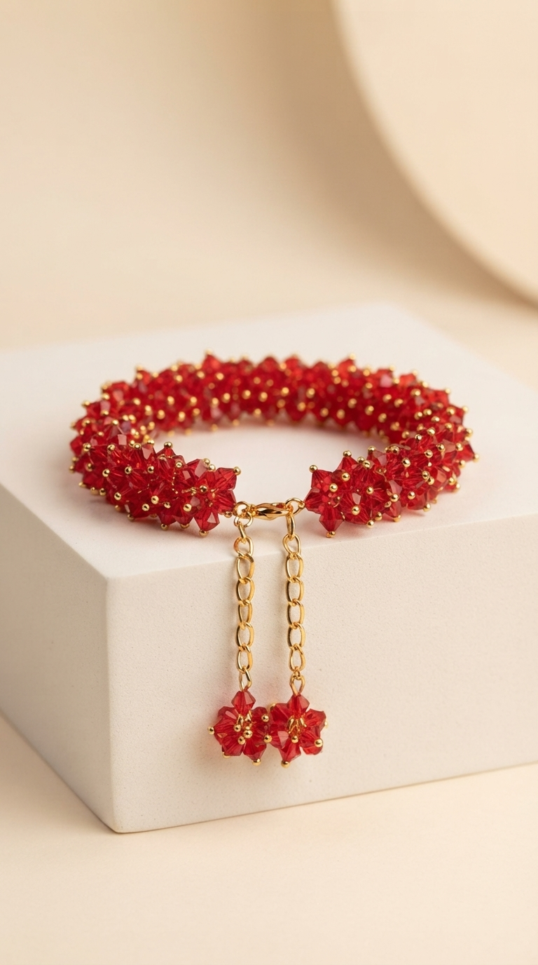 Ruby Beaded Charm Bracelet
